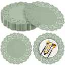 MCEAST Round Sage Green Paper Doilies 13.5 Inches Lace Paper Place Mats Rustic Scallop Doily Disposable Table Pads for Food Cakes Crafts Party Weddings Tableware Decor