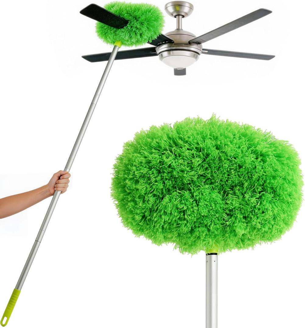 Eyliden 68" Adjustable Ceiling Fan Duster - 360 Dual-Sided Microfiber, 0.75 lbs Ultra-Lightweight, Ladderless High Ceiling Cleaning, Reusable Multi-Surface Dust Tool for Fans Walls Blinds, Green
