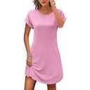 PLOKNRD Women's Casual Dress Summer Short Sleeve T-Shirt Dress Crew Neck Basic Dresses 2025 (Pink, L)