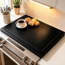 Wood Stove Cover for Electric Stove & Gas Range, 27.56" x 19.69" Black Lightweight Stovetop Cover with Built-In Handles, Juice Groove, Smooth Flat Surface for Extra Counter Space