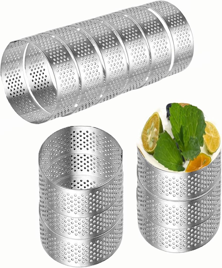 DATANYA 12Pack Tart Rings Perforated Tart Ring, Stainless Steel Cake Rings 1.97Inch Round Mousse Ring Molds for Baking Cooking Dessert, small fruit tartet crust 5cm