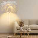 Feather Floor Lamp for Living Room, Fluffy Ostrich Feathers Lamp, Rose Gold Color Body, 3 Color Temperatures Modern Funky Arc Tall Standing Lamp for Bedroom Inclued Bright LED Bulbs (White)