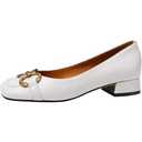 Women's Low Chunky Block Heel Pumps White Ballet Flats Slip on Square Closed Toe Thick Ballerina Heels Leather Horsebit Classic Casual Comfortable Work Ladies Dressy Flat Shoes Size 7