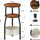 Small Side Table for Small Spaces with Storage Basket, Round End Table 3-Tier NightStand Sofa Corner Table for Living Room, Bedroom, Patio and More 24in Tall Rustic Brown