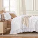 Andency White Ruffle Comforter Full Set, 3pcs Vintage Farmhouse Shabby Chic Bedding Comforter Set, Soft Lightweight Fluffy Bed Comforter Sets All Season Bedding Set