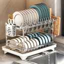 TarnorLe Double Layer Dish Drying Rack, Storage Super Large Bowl Dish Rack, Multifunctional Kitchen Countertop with Drain Pan, 304 Stainless Steel Kitchen Drying Rack, Tableware, Glass Drying Rack, 17 * 12 * 11 inches