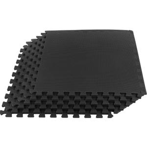EVA Foam Mat Tiles 6-Pack - 24 SQ FT of Interlocking Padding for Garage, Playroom, or Gym Flooring - Workout Mat or Baby Playmat by Stalwart (Black)