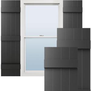 Ekena Millwork Lifetime Vinyl LJ4S14X05500BL Standard Four Board Joined, Board-n-Batten Vinyl Shutters, w/Installation Shutter-Lok's & Matching Screws (Per Pair), 14"W x 55"H, Black