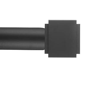 1" Curtain Rod Telescoping Single Drapery Rod 36-72 Inches, With Square Heavy Duty Aluminum Alloy Finials, Matte Black