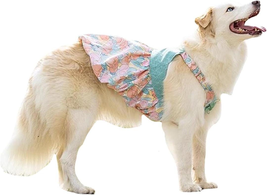 FLAdorepet Dog Dress for Large Dogs Girls,Floral Dog Wedding Dress Birthday Easter Dresses,Spring Summer Dog Clothes for Bulldog Labrador Rottweiler (Pink, 9XL(Chest 41.7inch))
