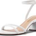 DREAM PAIRS Women's Chunky Strappy Heels Square Open Toe Ankle Buckle Low Heels Sandals for Daily Wedding Party Dress (7, White-pu)