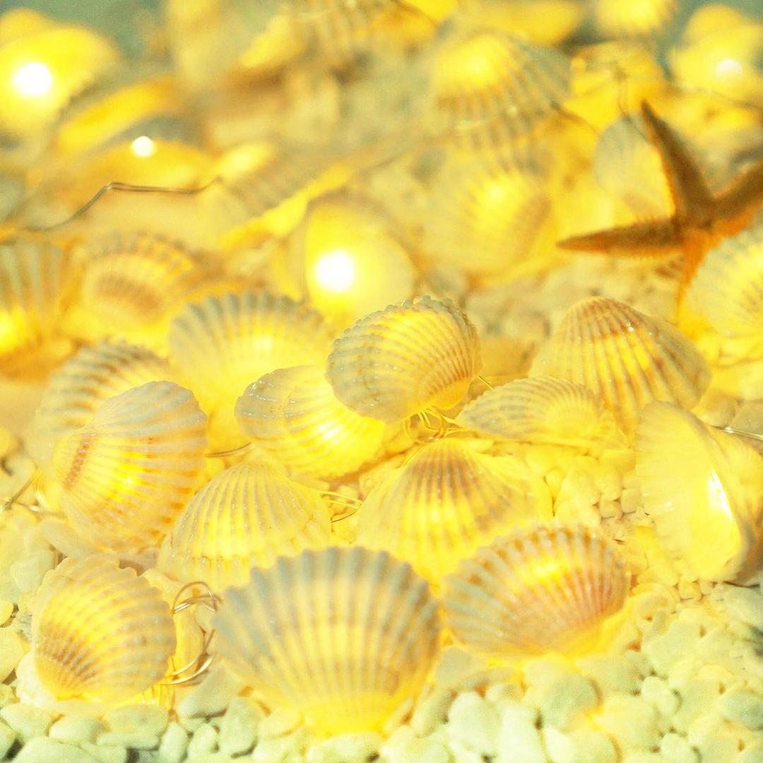 Natural Seashells String Lights, 40LED Beach Decoration USB Plug in with 8 Modes Remote Control, Waterproof Ocean Fairy Lights for Bedroom Party Indoor Outdoor Wedding Holiday Christmas (White)