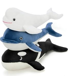 Tezituor Whale Stuffed Animal,3PCS Whales Plush Toys Set,Orca Whale,Beluga Whale,Blue Whale,Gifts for Kids Boys Girls Christmas Birthday