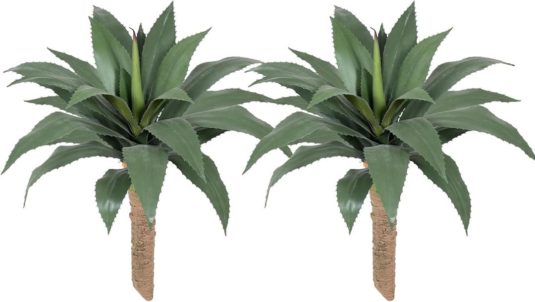 Artificial Spiked Agave Plants Outdoor,20”UV Resistant Fake Silk Plants with 20 Lifelike-Broad Leaves,Faux Yucca Floor Plants for Home Front Porch Patio Office Door Step Hotel Desert Style Decor 2Pack