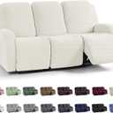 KinCam Recliner Covers, Stretch Reclining Chair Covers, Recliner Sofa Slipcovers Stripe Jacquard Recliner Couch Covers Furniture Protector Covers for Pet Kid (3 Seater, Cream)