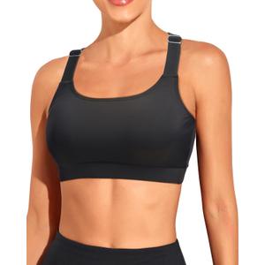 Tempt Me Women Black Sports Bra Bikini Tops Racerback Bathing Suits Top Padded Swim Tops Only, Large