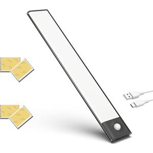 15.7inch Under Cabinet Lighting,Indoor LED Motion Sensing Lights, 2500mAh USB Rechargeable Closet Lights, Battery Powered, Kitchen and Staircase Magnetic Wireless dimming Lights (2 Packs)