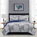 CANNON Chelsea Blue Multi Polyester 3-Piece Full/Queen Quilt Set, Floral Themed, for Men and Women, Oeko-TEX Certified Confidence
