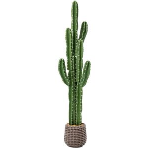 UV-Resistant Artificial Fake Cactus Plants 5ft – Tall Fake Cacti Outdoor Tree with Brown Decorative Planter – Large Faux Tropical Cactus for Indoor & Outdoor Home, Office, or Garden Decor