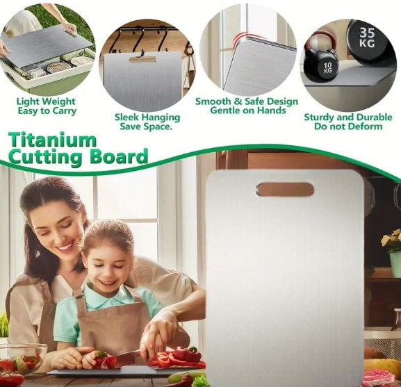 Titanium Cutting Board, New Upgrade Pure Titanium Cutting Boards for Kitchen, Double Sided Non Toxic Katuchef titanium Cutting Board, Hygiene Durable Dishwasher Safe Chopping Board (L:15.35IN*11.02IN)