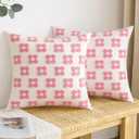 EMEMA Decorative Throw Pillow Covers Daisy Sun Flower Jacquard Pillowcase Cushion Case Square for Couch Sofa Bed Living Room Bedroom Set of 2, 16x16 Inch, Pink and White