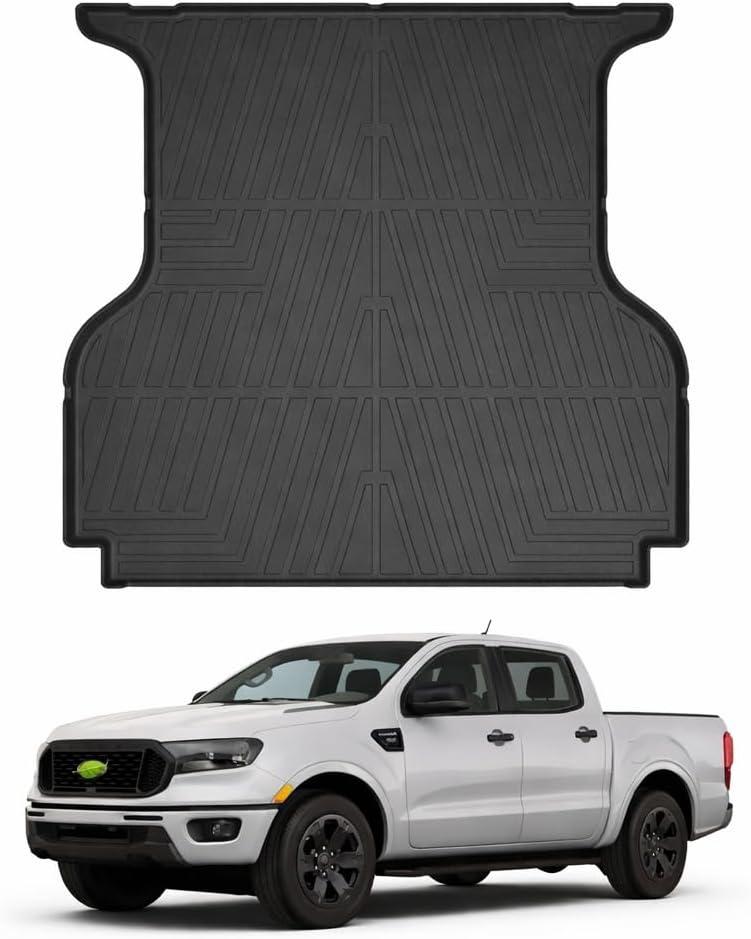 Mixsuper Truck Bed Mat for Ford Ranger SuperCrew 2019-2023, Only Fit 5ft Bed, All Weather Truck Bed Liner Rugged TPE Durable Odorless Black