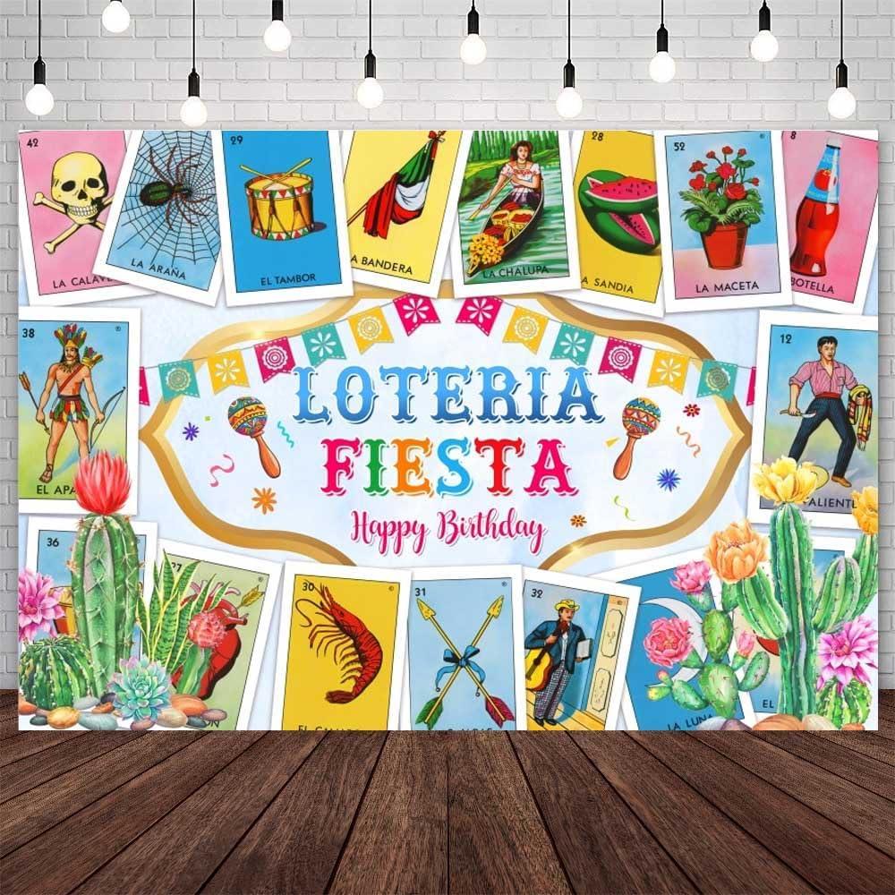 7x5ft Loteria Card Birthday Backdrop Mexican Fiesta Birthday Photography Background Mexico Loteria Cards Birthday Party Party Decorations Banner Photo Props