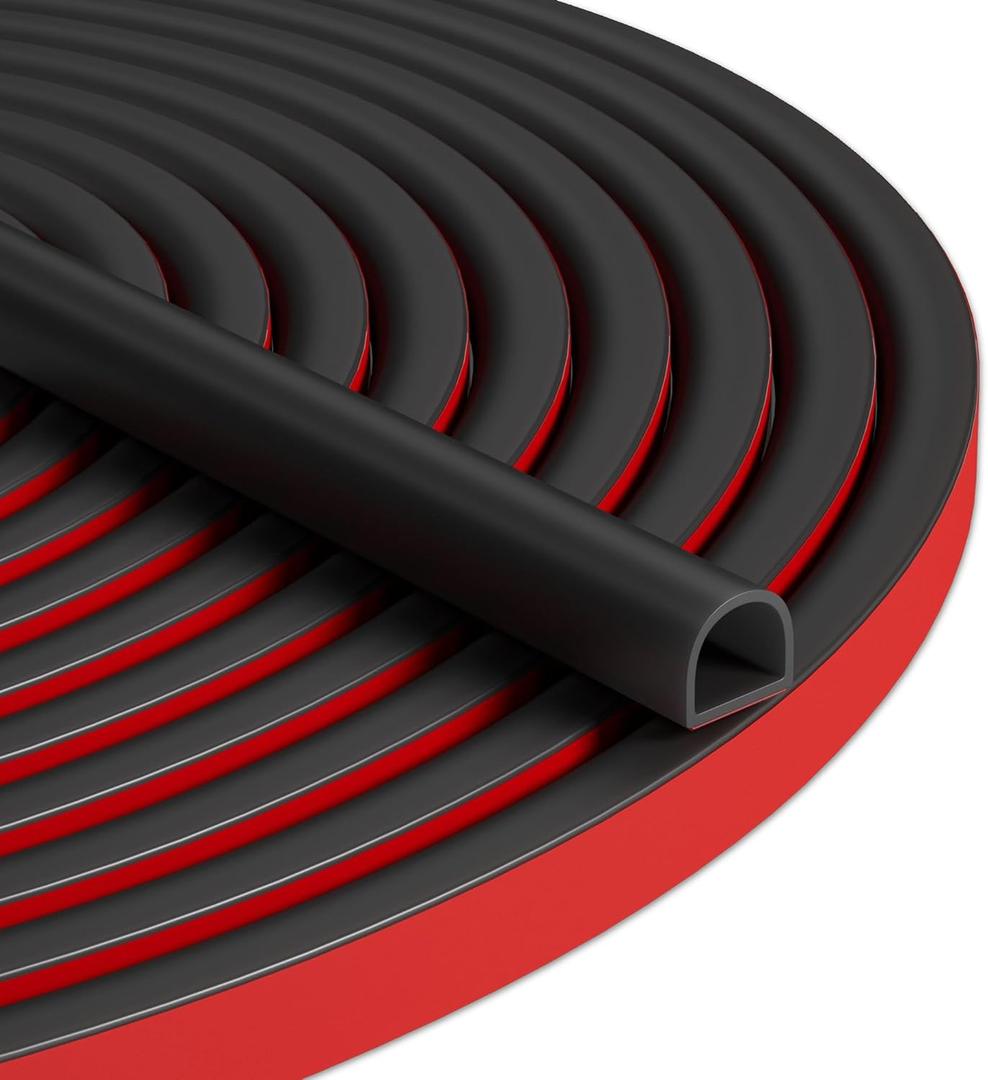 20FT Weather Stripping Door Seal - Self Adhesive Weather Insulation Strip Weatherstripping Silicone D Shaped Seal Strip Door Frame Gap Filler/Window Soundproofing (M (3/8"W  5/16T) 20FT, Black)