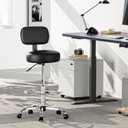 SUPERJARE Drafting Chair with Back, Adjustable Foot Rest Rolling Stool, Multi-Purpose Office Desk Chair, Thick Seat Cushion for Home Bar Kitchen Shop - Black, 23.6"d X 23.6"w X 35.8"h