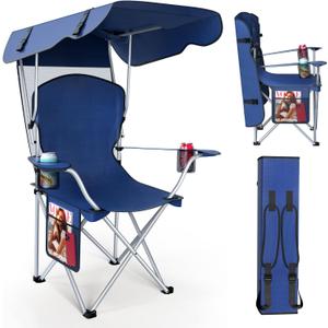Portable Camping Chair with Canopy - Folding Chair with Canopy, Durable 600D Oxford Canopy Chair for Camping, Beach, Picnics, Fishing & Sports (1pack Navy Blue)