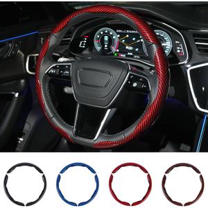 Carbon Fiber Steering Wheel Cover 3PCS Set  Anti-Slip, Scratch-Resistant, Universal Fit for 1416 Inch Wheels  Interior Car Accessories for Cars, SUVs, Trucks (Red)