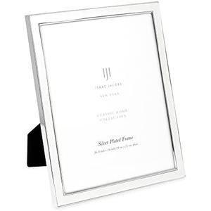 Isaac Jacobs 8x10 White Leather with Silver Metal (Vertical & Horizontal) Picture Frame, Suede Border w/Black Fabric Easel, Wall-Mountable, Made For Tabletop, Photo Gallery (8x10, White W/Silver)