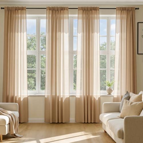 MIULEE Brown Sheer Curtains 84 Inches Long, 4 Panels Set, Rod Pocket Voile Drapes Light Filtering and Semi Transparent, Elegant Window Treatments for Bedroom Living Room,42 x 84 Inches
