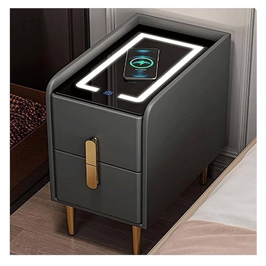 Nightstand Bedside Smart Nightstand with 2 Drawers Bedside Table with Wireless Charging Bedside Cabinet for Bedroom Living Room End Side Table Safe and Stable (35CM, Grey)