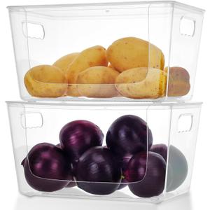 2 Set Stackable Pantry Organizer and Storage, Front Open & Enclosed Container Sets, Potato and Onion Storage Bin, Clear Plastic Kitchen Counter Organizer Baskets for Fruit, Vegetable, Produce (2)