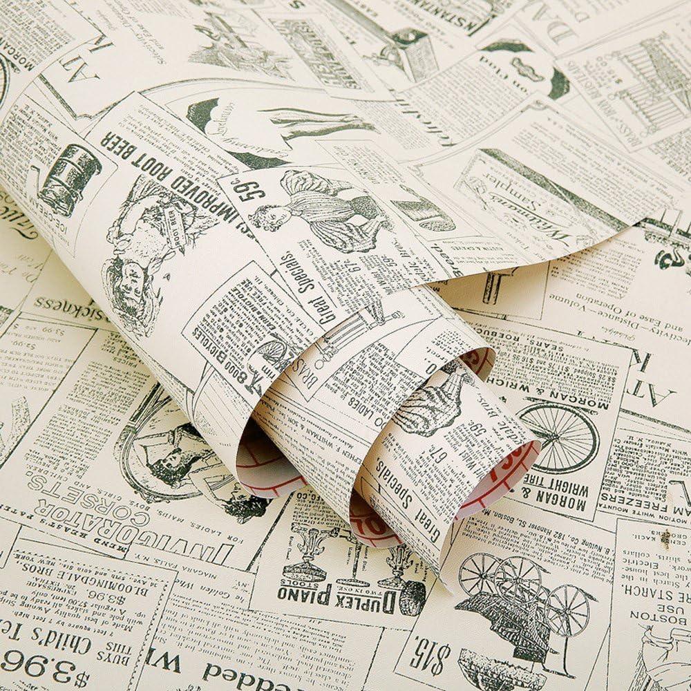 17.8 x 78 Inches Self-Adhesive Liner Paper, Removable Shelf Liner Wall Stickers Dresser Drawer Peel Stick Kitchen Home Decor, Newspaper