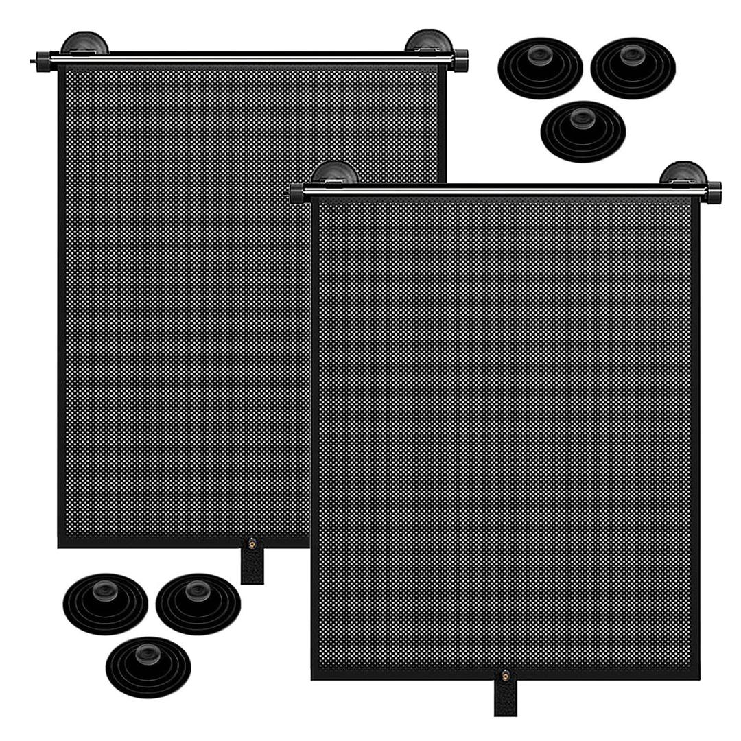 Car Window Shade for Side Windows, 2 Pack Retractable Sun Shade for Car with Strong Suction Cups, Roller Sunshade Blocks Heat UV Rays and Glare for Baby Kids Pets Passengers (M: 17.1"x19.6")