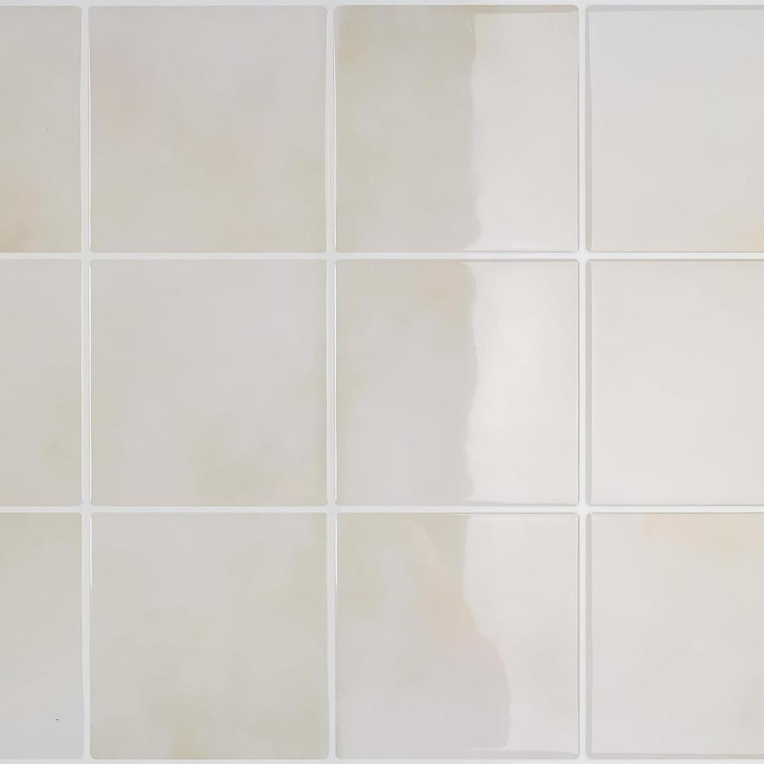 CRE8TIVE 4 Sheets Cream Beige Peel and Stick Tile Backsplash, Square Tiles Stick on Backsplash for Kitchen, 12"x12" Self Adhesive Waterproof Wall Tile Stickers for Bathroom, Laundry Room, Living Room