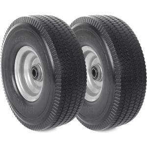 (2-Pack) 10-Inch Solid Wheel Replacement - 4.10/3.50-4 Flat Free Tire and Wheel with 5/8 extra 3/4 &1/2 Bearings and 2.2" Offset Hub - Compatible with Hand Truck, Generator, Gorilla Carts