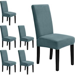 MOSAYT Velvet Stretch Chair Covers for Dining Room Set of 6 - Soft Slipcovers with Thick Removable Fabric for Parsons Chairs, Washable Seat Protectors for Kitchen, Banquet & Home Decor, Teal