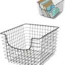 Spectrum Wire Basket for Organizing (Medium, Industrial Gray) - Sturdy Scoop Pantry Basket Storage - Wire Storage Basket Organizer for Kitchen, Shelf, Closet, Bathroom, Garage & More