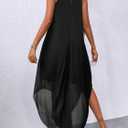 Verdusa Women's Wedding Guest Dress Halter Flowy Chiffon Asymmetrical Long Summer Prom Dress (Black, L)