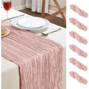 6 Pack Dusty Pink Mothers Day Cheesecloth Table Runner 10FT Long Boho Gauze Table Runner Rustic Sheer Runner for Spring Wedding Bridal Baby Shower Birthday Holiday Party Table Decor Easter Decor