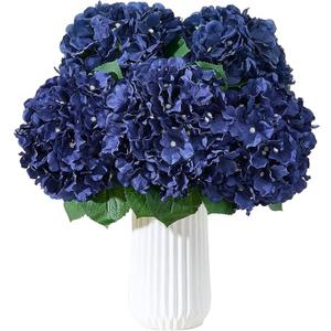 8 PCS Artificial Hydrangea Flowers, Faux Silk Hydrangea with Long Stems, Home Wedding Decor, Table Centerpieces, Party Decorations (Navy Blue)