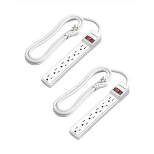 DEWENWILS 2-Pack 6-Outlet Power Strip Surge Protector with 6Ft Long Extension Cord, Low Profile Flat Plug, 15 Amp Circuit Breaker, 500 Joules, Wall Mount, White