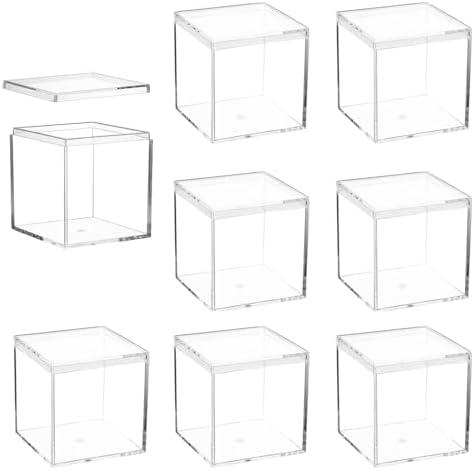 Meyeyaia 8PCS Small Clear Acrylic Box, 3.3x3.3x3.3in Mini Clear Acrylic Box with Lid Mini Cube Storage Containers for Home Candy Jewelry Toys Gift (Square