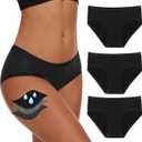 Period Underwear For Women, Leak-Proof Hipster, Brief, Heavy Flow, 3 Pack (Large, Black)