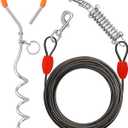 Petbobi Dog Tie-Out Cable and Stake - 40ft Heavy Duty Cable with Spring, No Tangle, 16in Ground Stake, Ideal for Yard, Camping and Beach, Suitable for Medium to Large Dogs Up to 120 lbs, Black