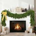 Palonu 1 Pack 9 Ft Artificial Christmas Norfolk Garland, Faux Green Cedar Touch Like Real Pine Needles, Fake Winter Greenery Decoration for Indoor Outdoor Xmas Fireplace Table Mantle Stairs Decor