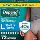 Depend Fresh Protection Adult Diapers, Incontinence Underwear for Men, Disposable, Maximum, Large, Grey, 72 Count (2 Packs of 36)